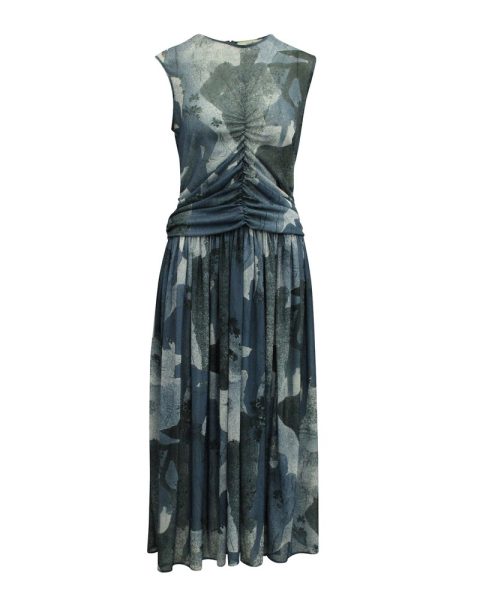 Victoria Beckham Ruched Front Midi Dress in Blue Polyester 7833199607868