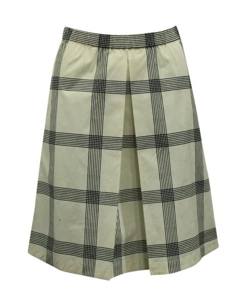 Tory Burch Plaid Pleated Knee Skirt in Cream Cotton 7833200001084