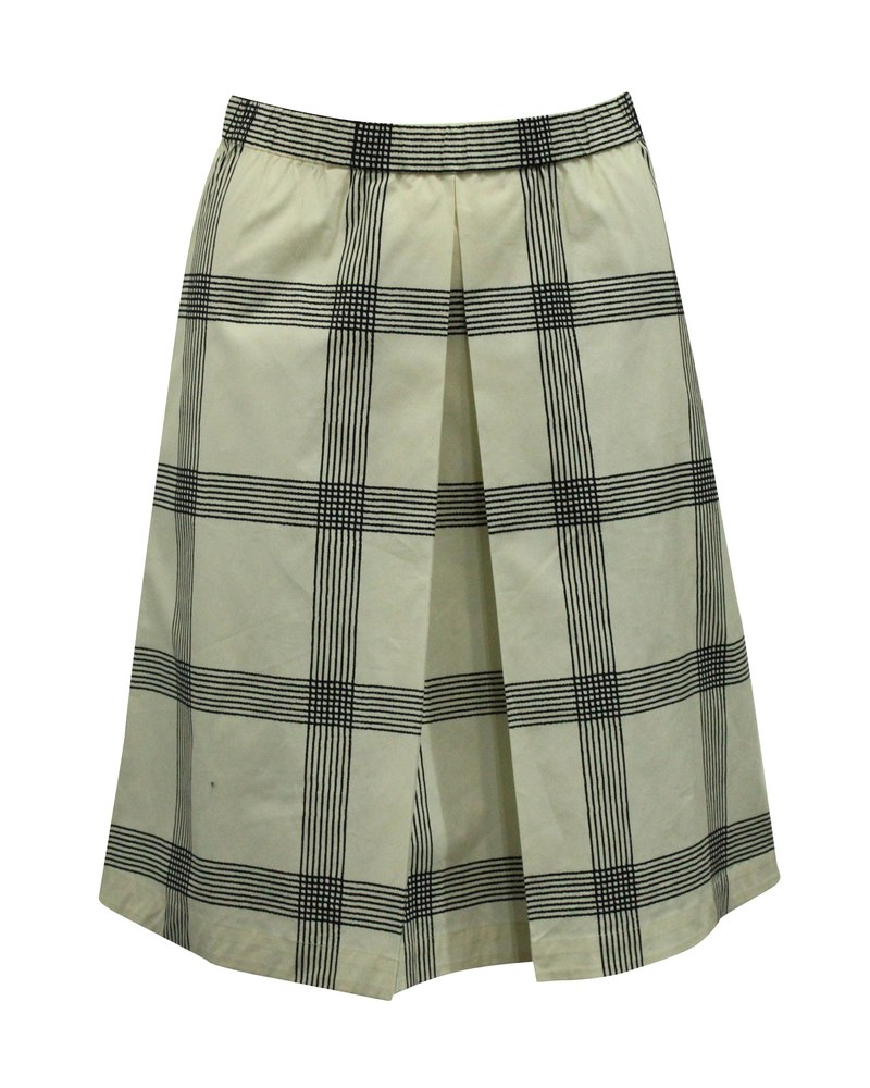 Tory Burch Plaid Pleated Knee Skirt in Cream Cotton 7833200001084