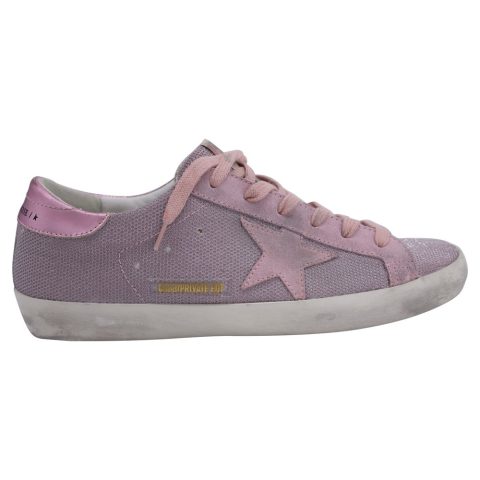 Golden Goose Super-Star Mesh Detail Low-Top Sneakers in Pink Leather 7833199968316