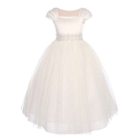 Big Girls Ivory Satin Mesh Lace Beadwork Communion Dress 8-16