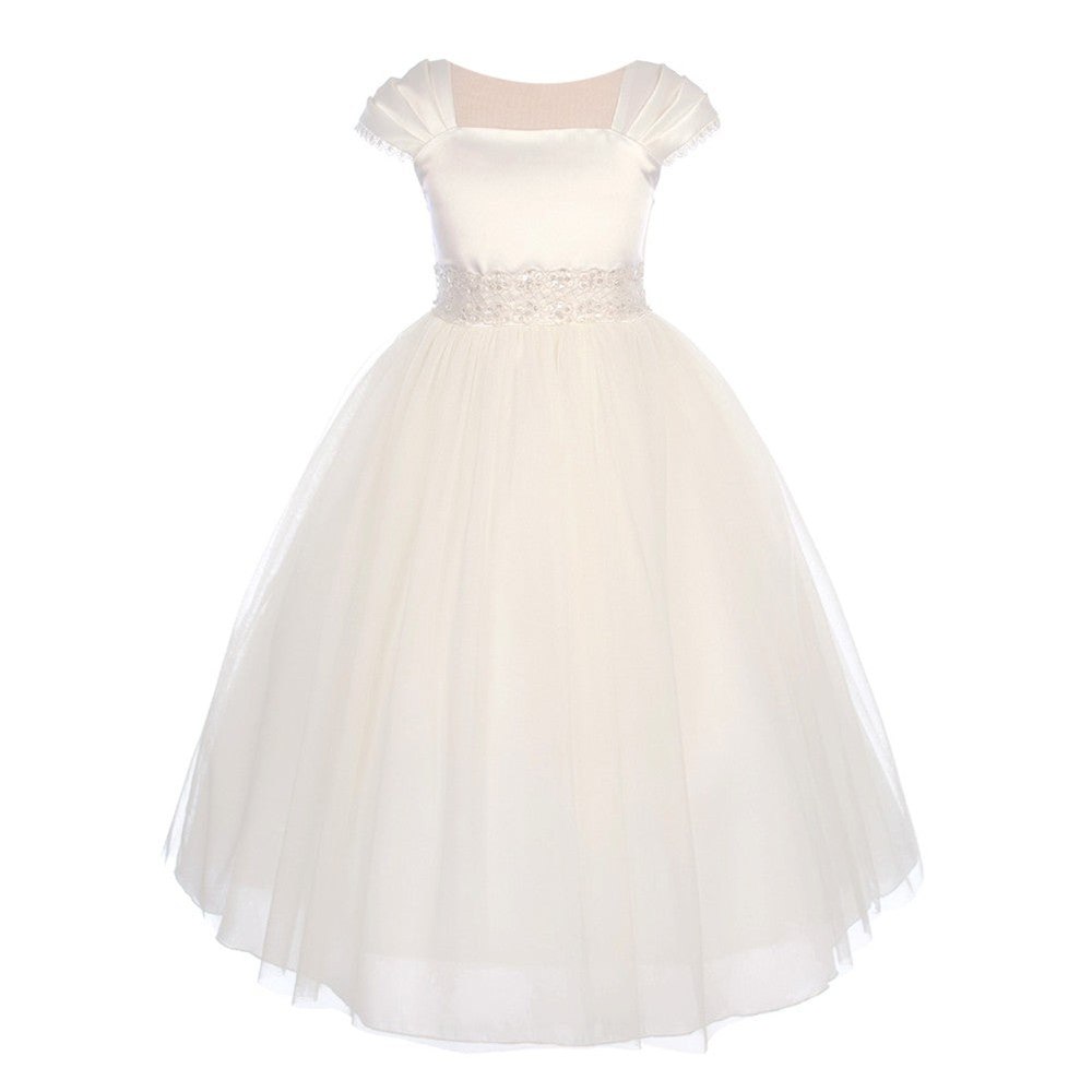 Big Girls Ivory Satin Mesh Lace Beadwork Communion Dress 8-16