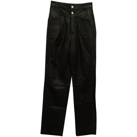 Iro Heim Pleated Straight Leg Pants in Black Leather 7833200590908