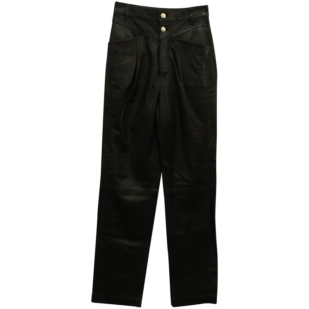 Iro Heim Pleated Straight Leg Pants in Black Leather 7833200590908