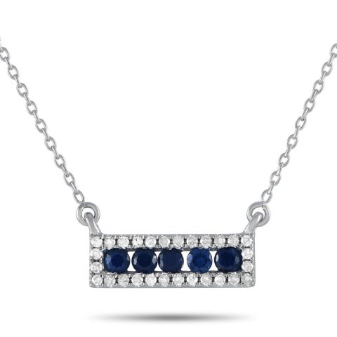LB Exclusive 14K White Gold 0.15ct Diamond and Sapphire Pendant Necklace NK4-14783WSA