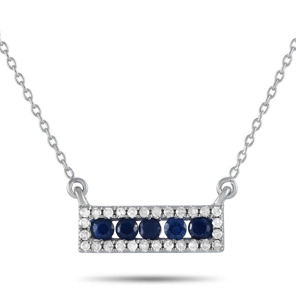LB Exclusive 14K White Gold 0.15ct Diamond and Sapphire Pendant Necklace NK4-14783WSA