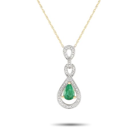 LB Exclusive 14K Yellow Gold 0.08ct Diamond and Emerald Necklace PD4-16318YEM
