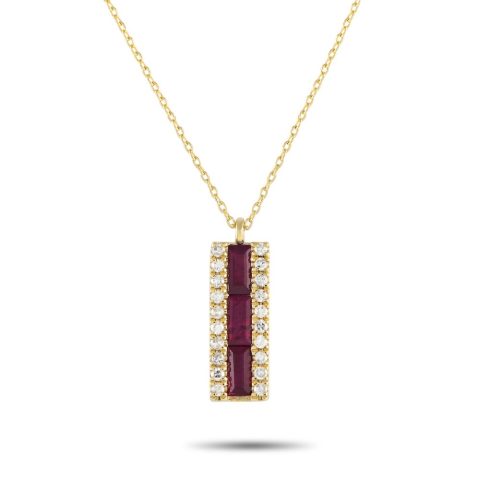 LB Exclusive 14K Yellow Gold 0.10ct Diamond and Ruby Pendant Necklace PD4-16063YRU