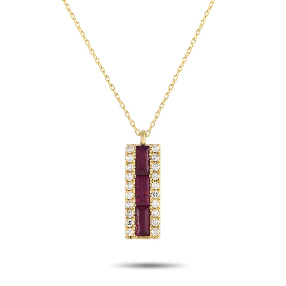 LB Exclusive 14K Yellow Gold 0.10ct Diamond and Ruby Pendant Necklace PD4-16063YRU