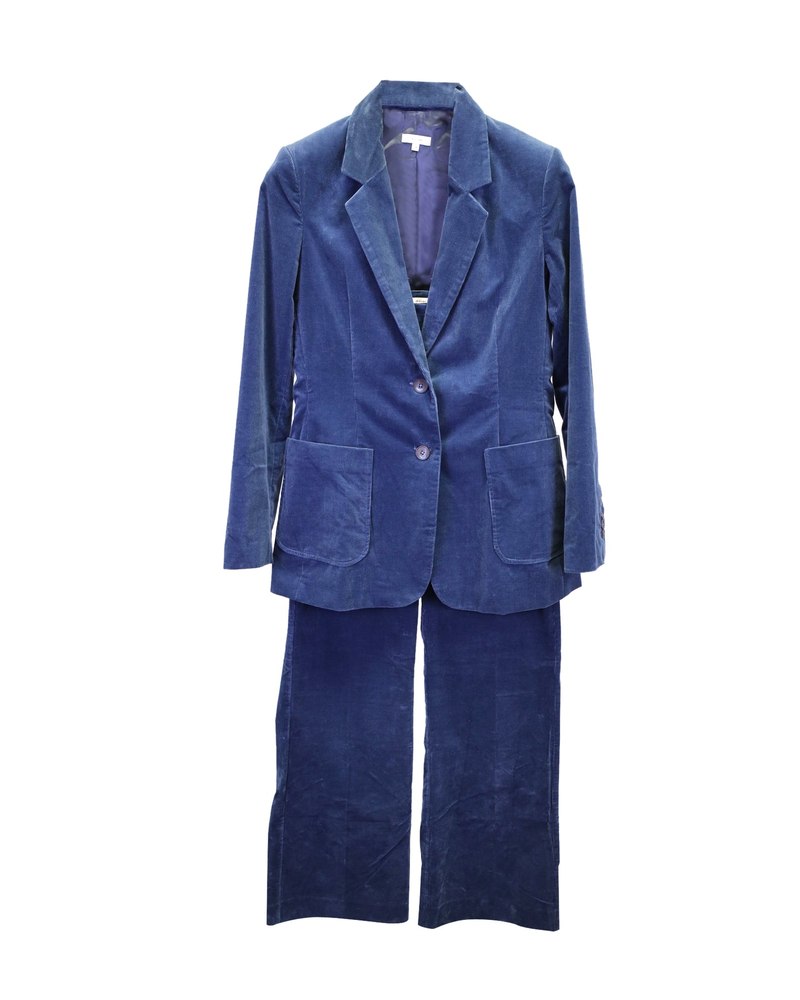 Iris & Ink Velvet Petrol Suit Set in Blue Cotton 7833203277884