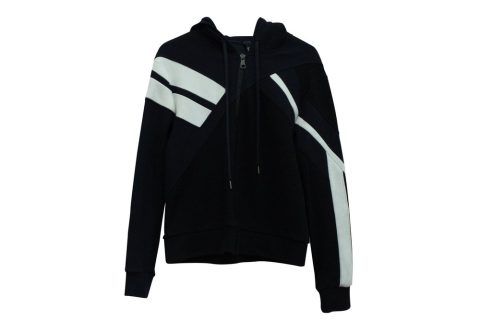 Neil Barrett Geometric Print Zip Up Hooded Jacket in Black Lyocell 7833203998780