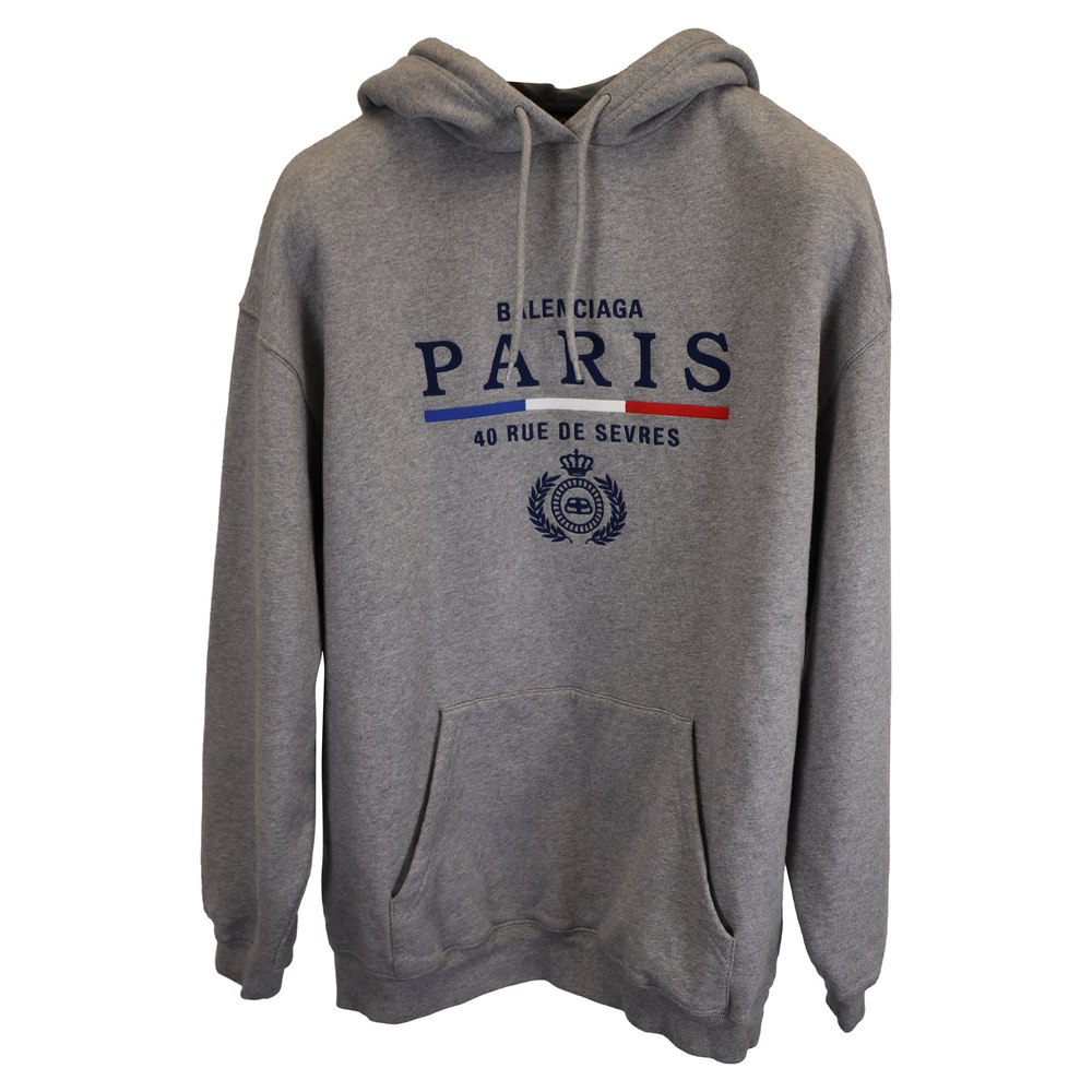 Balenciaga Paris Flag Hoodie in Grey Cotton 7833204391996