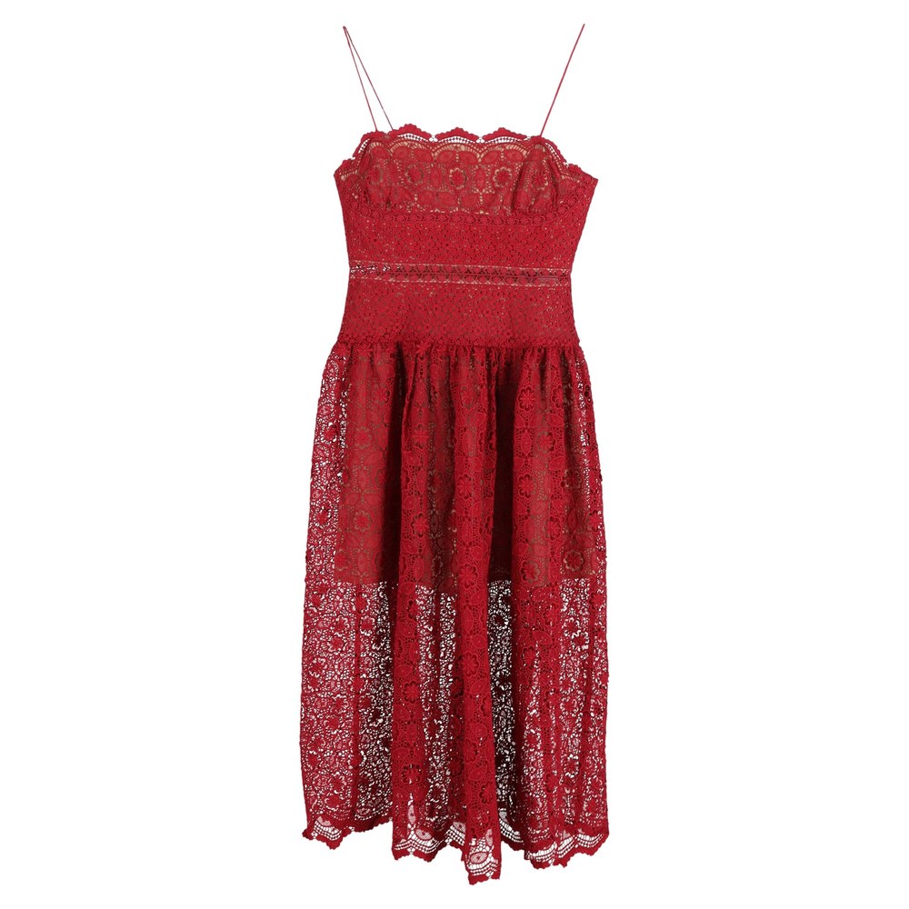 Self-Portrait Midi Lace Sleeveless Dress in Red Polyester 7833205309500