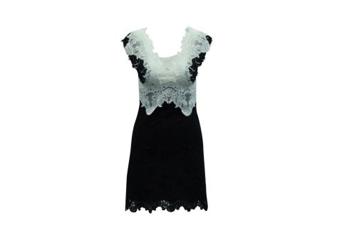 Sandro Paris V Neck Lace Short Dress in Black Polyester 7833205407804