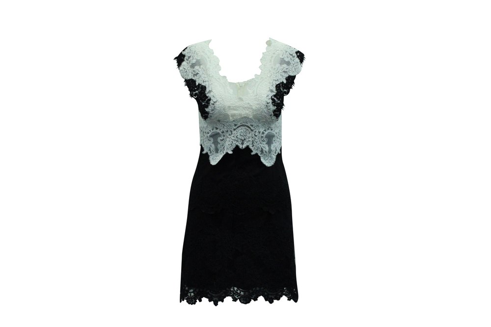 Sandro Paris V Neck Lace Short Dress in Black Polyester 7833205407804