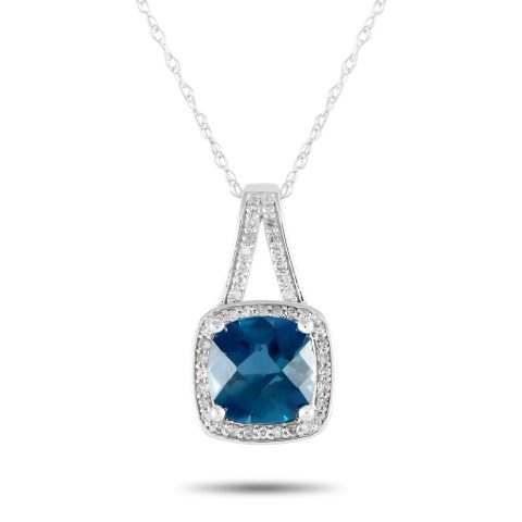 LB Exclusive 14K White Gold 0.12ct Diamond and Blue Topaz Necklace PD4-16273WBT