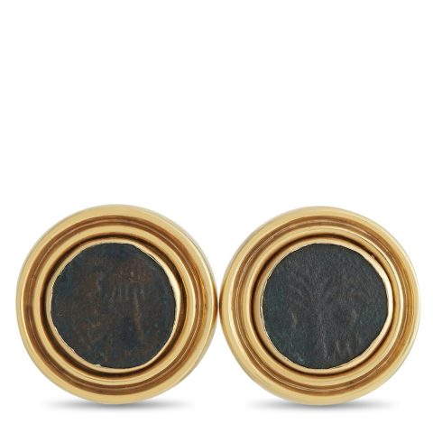 LB Exclusive 18K Yellow Gold Ancient Judean Prutah Coin Clip-On Earrings MF03-111423