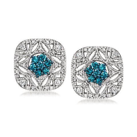 Ross-Simons Blue and White Diamond Earrings in Sterling Silver