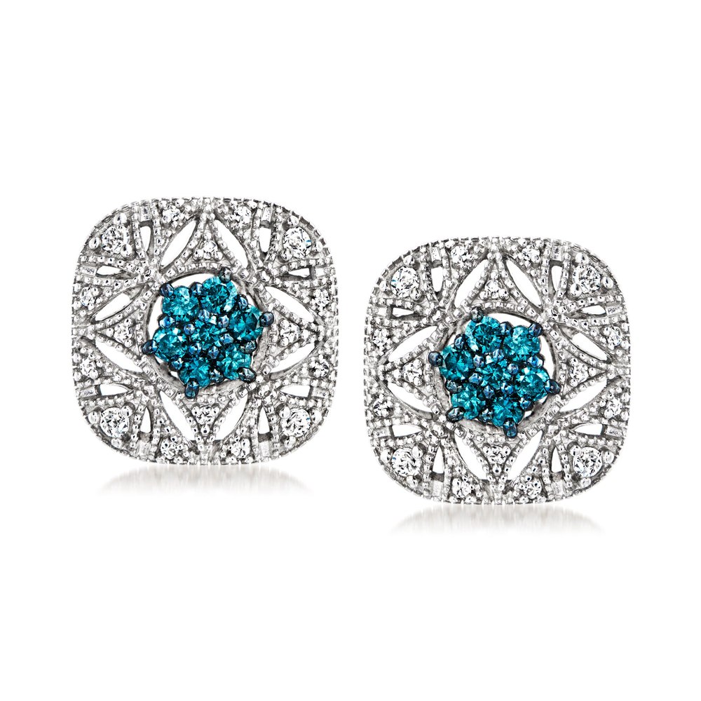 Ross-Simons Blue and White Diamond Earrings in Sterling Silver