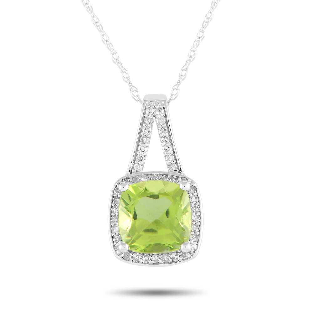 LB Exclusive 14K White Gold 0.12ct Diamond and Peridot Necklace PD4-16273WPE