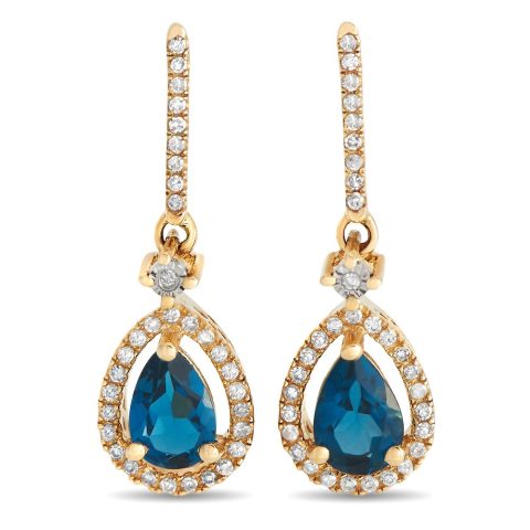LB Exclusive 14K Yellow Gold 0.20ct Diamond and Topaz Pear Earrings ER4-15061YBT