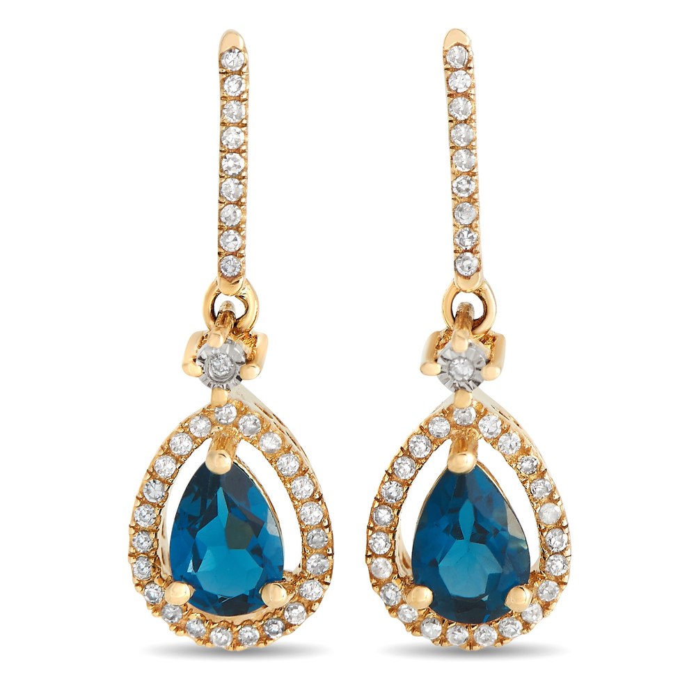 LB Exclusive 14K Yellow Gold 0.20ct Diamond and Topaz Pear Earrings ER4-15061YBT