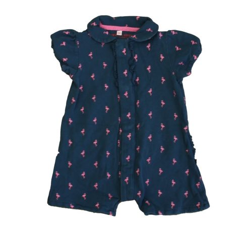 Magnificent Baby Girls Navy | Pink Flamingo Romper 7805834428476
