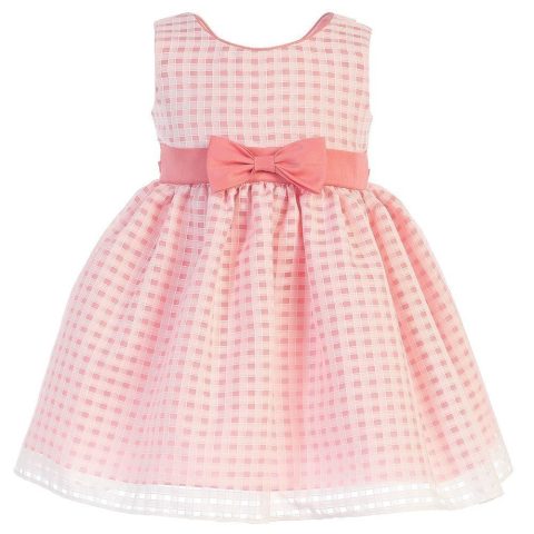 Little Girls Coral Burnout Squares Organza Easter Dress 2T-6