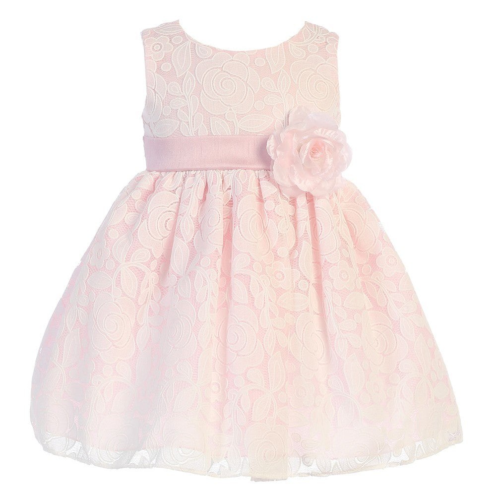 Little Girls Pink Floral Tulle Adorned Easter Dress 2T-6
