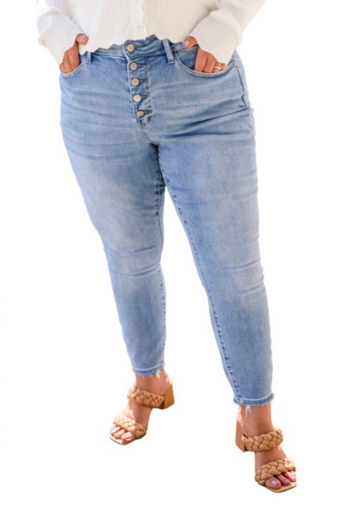 Hi-Rise Button Fly Skinny Jean In Light Wash 7704779096124