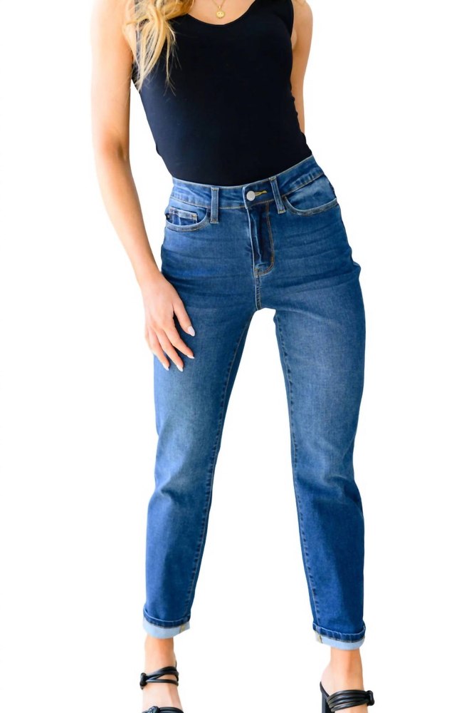 High Rise Boyfriend Jeans In Dark Wash 7704778047548