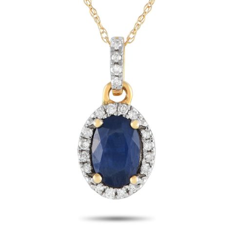 LB Exclusive 14K Yellow Gold 0.10ct Diamond and Sapphire Pendant Necklace PD4-16075YSA