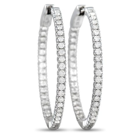 LB Exclusive 14K White Gold 0.98 ct Diamond Inside-Out Hoop Earrings K5024E78