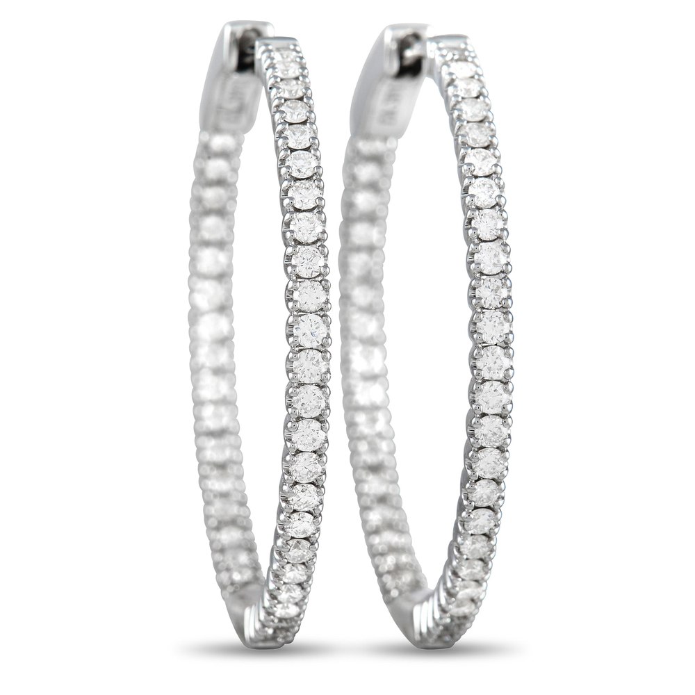 LB Exclusive 14K White Gold 0.98 ct Diamond Inside-Out Hoop Earrings K5024E78