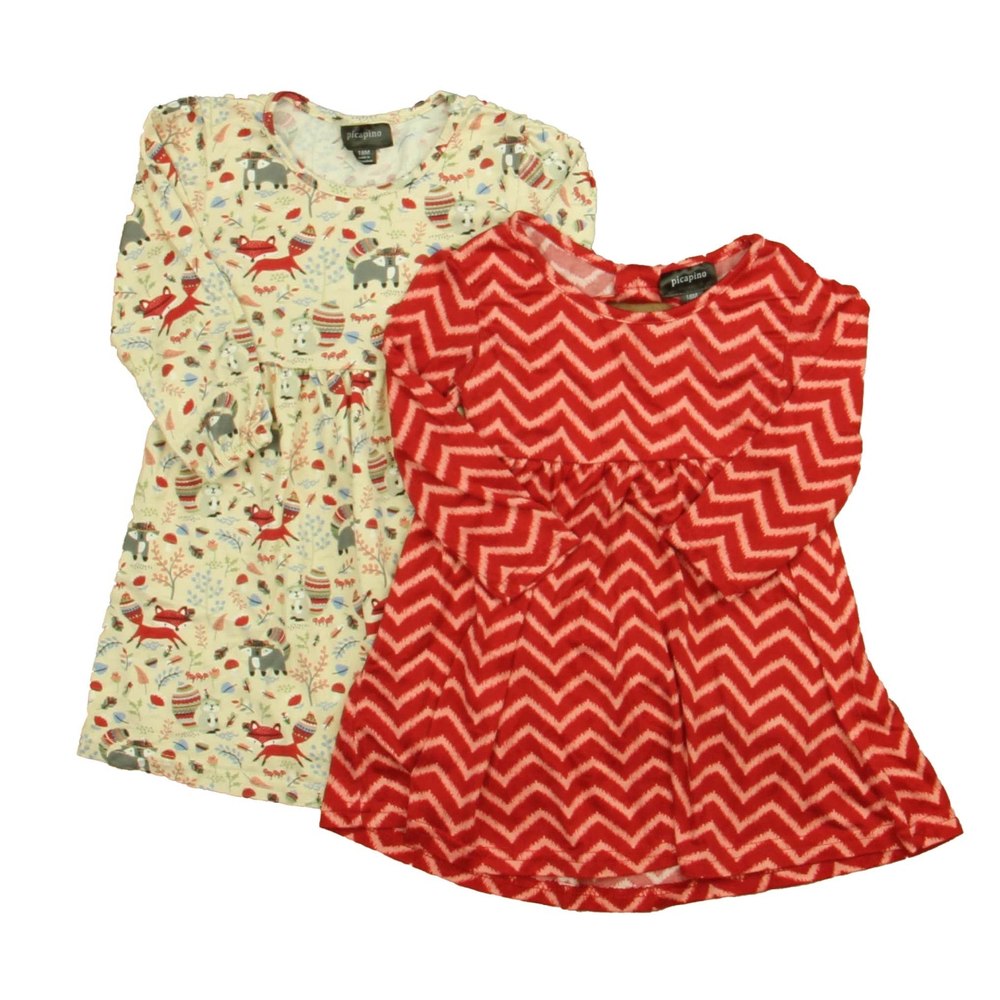 Picapino Girls Red | Ivory Racoons Dress 7805835313212