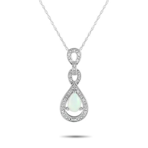 LB Exclusive 14K White Gold 0.08ct Diamond and Opal Necklace PD4-16318WOP