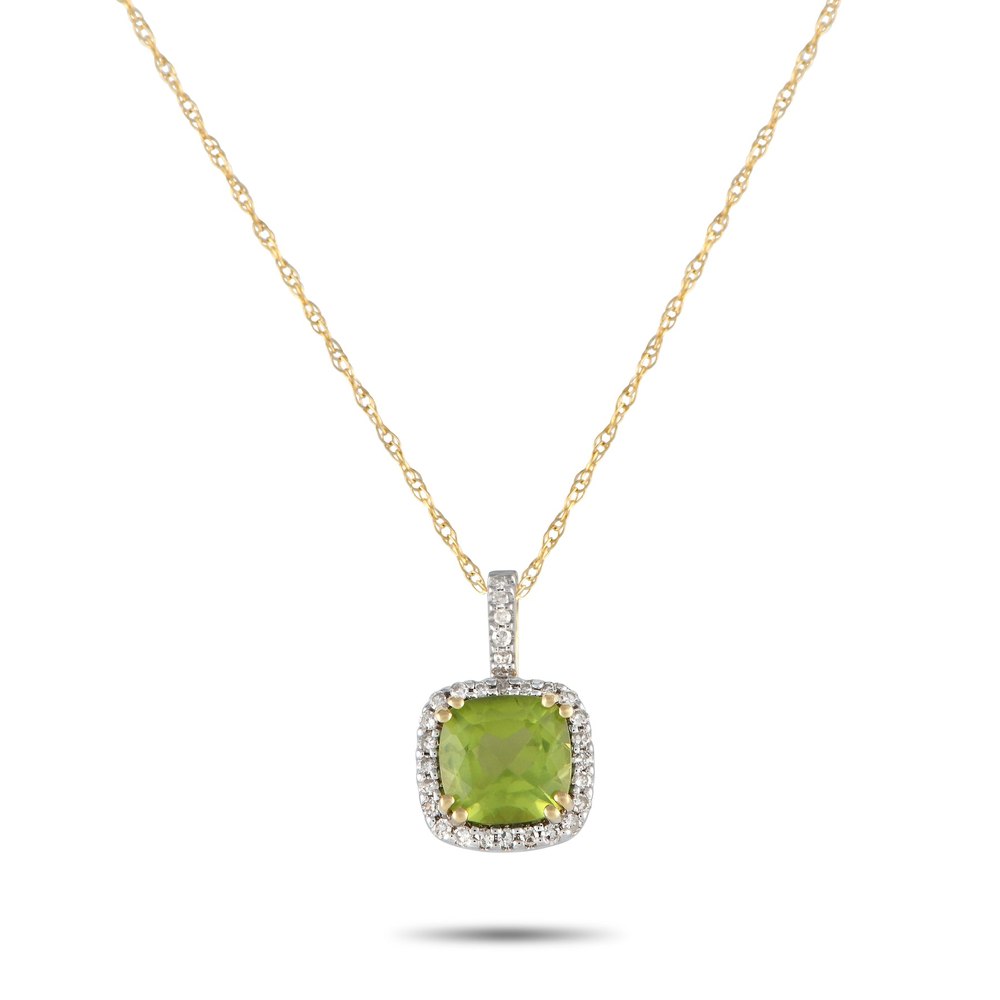 LB Exclusive 14K Yellow Gold 0.09ct Diamond and Peridot Pendant Necklace PD4-16269YPE