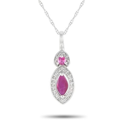 LB Exclusive 14K White Gold 0.07ct Diamond and Ruby Marquise Necklace PD4-16299WRU
