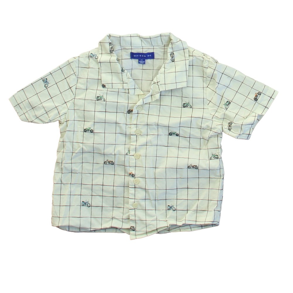 Maison Me Boys White Motorcycles Button Down Short Sleeve 7805835608124