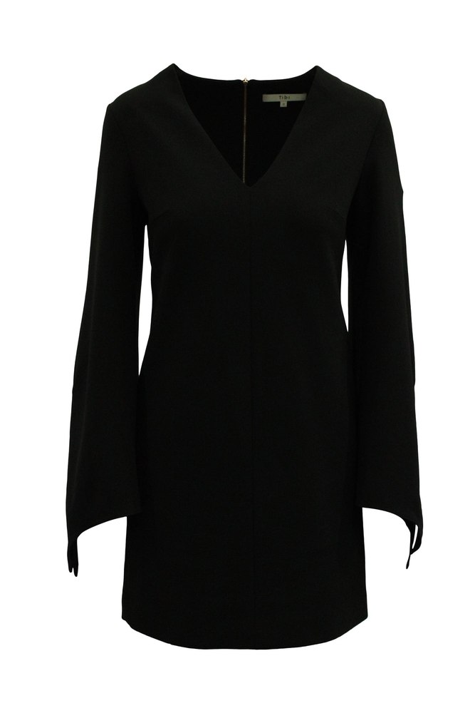 Tibi V-Neck Long Sleeve Dress in Black Polyester 7833240895548