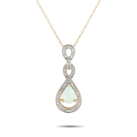 LB Exclusive 14K Yellow Gold 0.08ct Diamond and Opal Necklace PD4-16318YOP