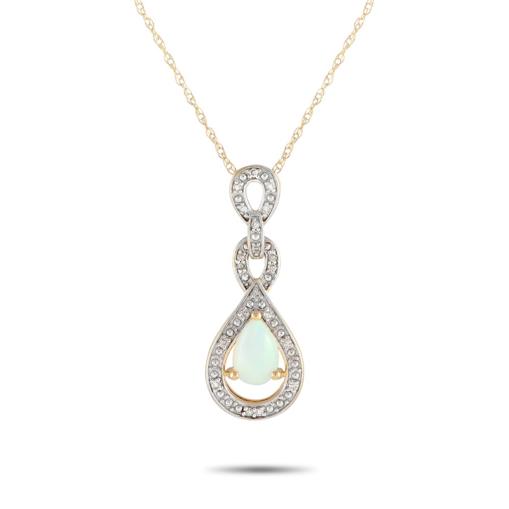 LB Exclusive 14K Yellow Gold 0.08ct Diamond and Opal Necklace PD4-16318YOP