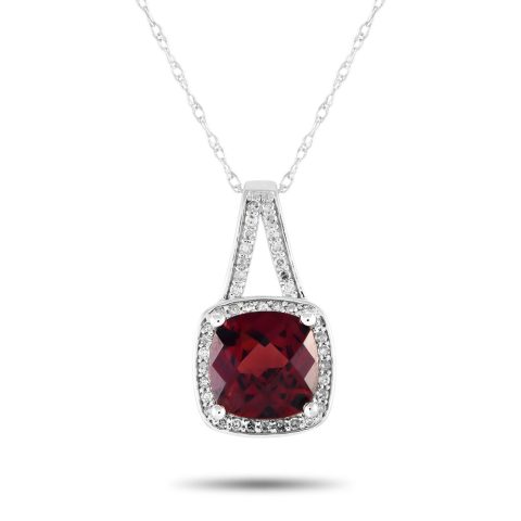 LB Exclusive 14K White Gold 0.12ct Diamond and Garnet Necklace PD4-16273WGA
