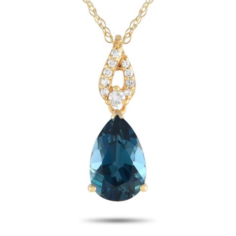 LB Exclusive 14K Yellow Gold 0.06ct Diamond and Blue Topaz Necklace PD4-16184YBT