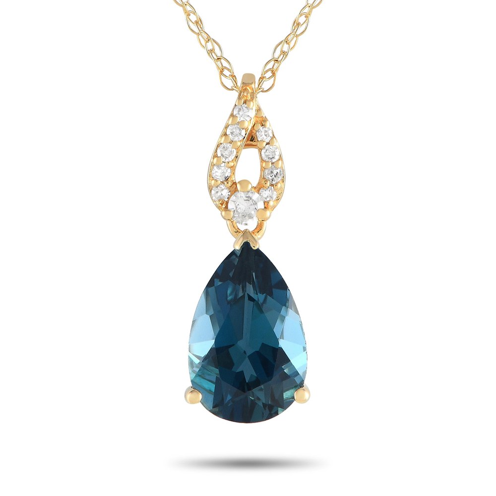 LB Exclusive 14K Yellow Gold 0.06ct Diamond and Blue Topaz Necklace PD4-16184YBT