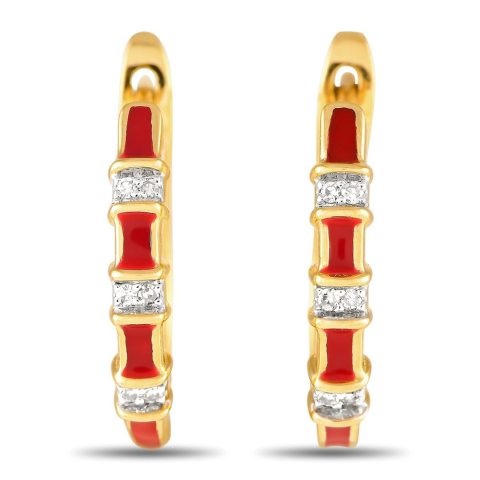 LB Exclusive 14K Yellow Gold 0.05ct Diamond and Red Enamel Earrings ER28196