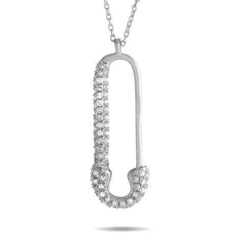 LB Exclusive 14K White Gold 0.17ct Diamond Safety Pin Necklace PD4-16188W