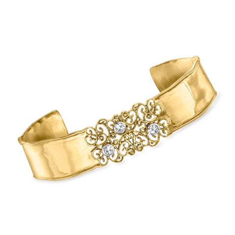 Ross-Simons Diamond Filigree Cuff Bracelet in 18kt Gold Over Sterling