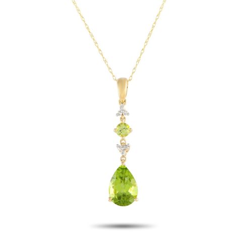 LB Exclusive 14K Yellow Gold 0.05ct Diamond and Peridot Pendant Necklace PD4-16247YPE