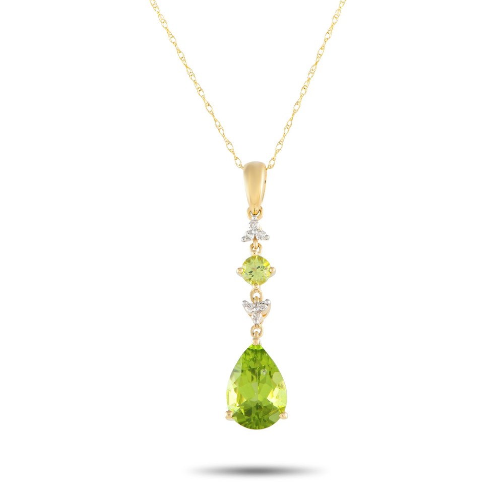 LB Exclusive 14K Yellow Gold 0.05ct Diamond and Peridot Pendant Necklace PD4-16247YPE